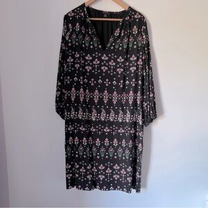 Ann Taylor Shift Midi Ditsy Floral Black Long Sleeve Lined Classic Dress Su 22'